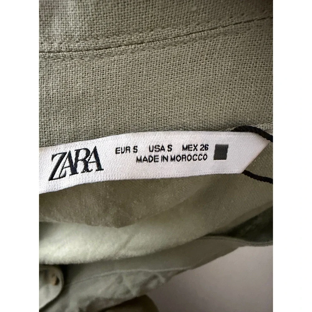 Zara Linen Blend Button Front Romper Women S Green Short Sleeve Utility Safari